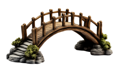 old wooden foot bridge isolated on transparent white background, clipping path