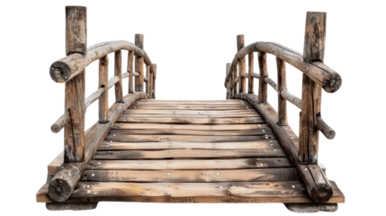 old wooden foot bridge isolated on transparent white background, clipping path