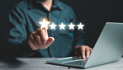 The Customer Satisfaction Survey concept involves several key elements: 5-star satisfaction ratings, online applications for rating service experiences, customer evaluations of product and service.