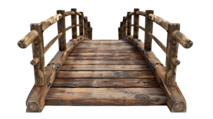 old wooden foot bridge isolated on transparent white background, clipping path