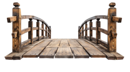 old wooden foot bridge isolated on transparent white background, clipping path