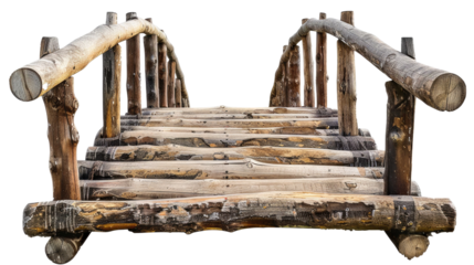 old wooden foot bridge isolated on transparent white background, clipping path