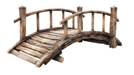 old wooden foot bridge isolated on transparent white background, clipping path