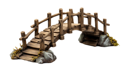 old wooden foot bridge isolated on transparent white background, clipping path