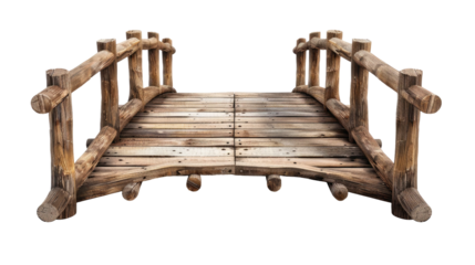 old wooden foot bridge isolated on transparent white background, clipping path