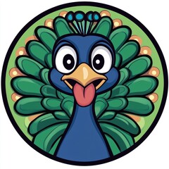 A Colorful Cartoon Peacock With a Silly Expression on its Face
