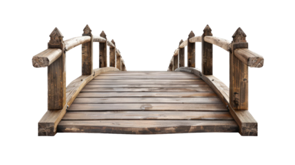 old wooden foot bridge isolated on transparent white background, clipping path