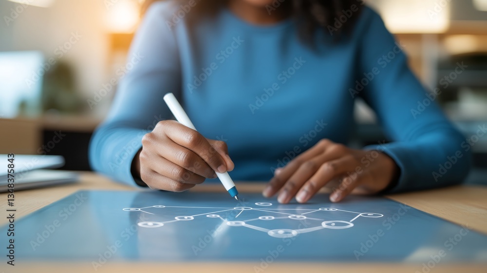 Poster creative professional planning and designing strategy using a diagram on a blue surface inside a mod