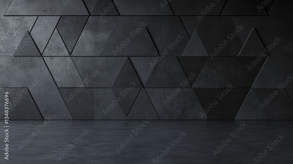 Poster elegant semigloss wall with dark triangular tiles creating a sleek, modern ambiance for high-end pro