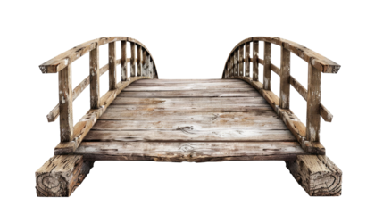 old wooden foot bridge isolated on transparent white background, clipping path