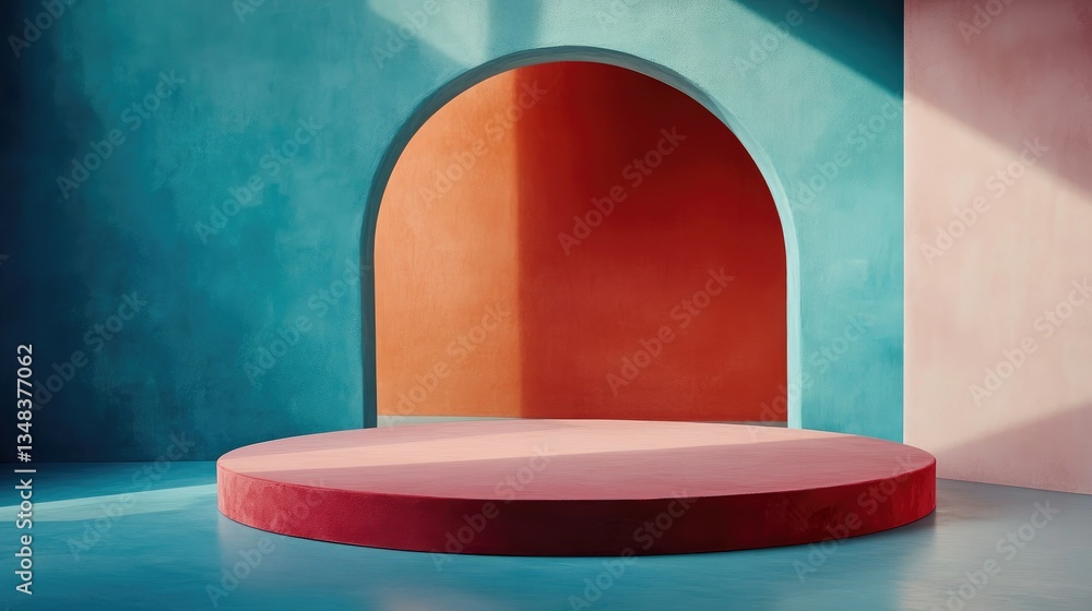 Poster empty blue studio with a smooth gradient wall, creating a calm, neutral space to highlight a product