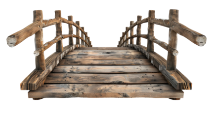old wooden foot bridge isolated on transparent white background, clipping path