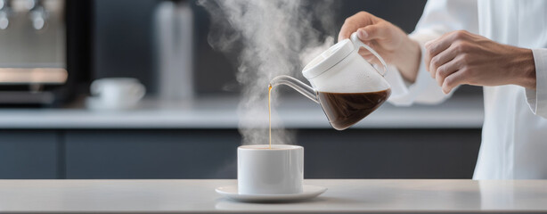 cozy coffee shop scene with steaming coffee being poured into cup creating warm vibes
