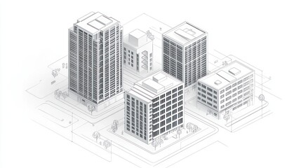 Isometric city buildings illustration, urban planning, business background, design element