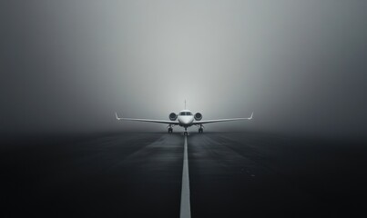 A private plane or jet, black and white monochrome cinematic shot on an empty runway, dark and dramatic aesthetic, AI generated