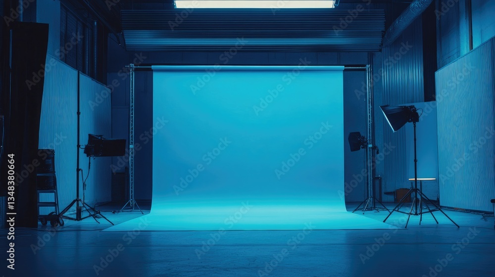 Poster soft blue gradient backdrop in an empty studio, perfect for clean product displays or product launch