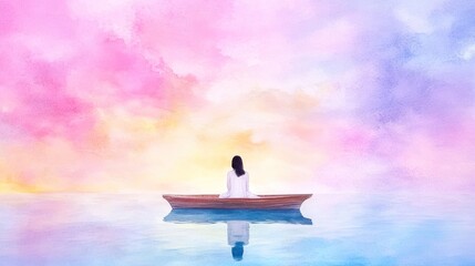 Naklejka premium Woman on Wooden Boat in Maldives with Pastel Background