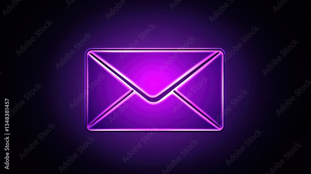 Aufkleber a glowing vibrant purple neon envelope icon illuminated against a contrasting dark background creati
