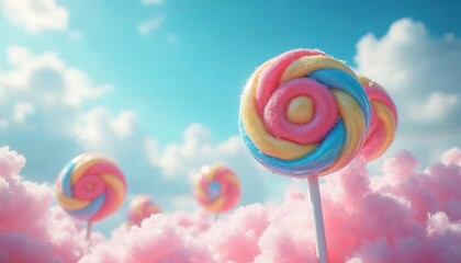 Colorful Lollipops in Pink Cloudscape Fantasy Scene
