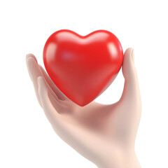 red heart in hand isolated on transparent background