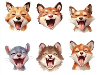 Fototapeta premium Cartoon animal faces, laughing, various expressions