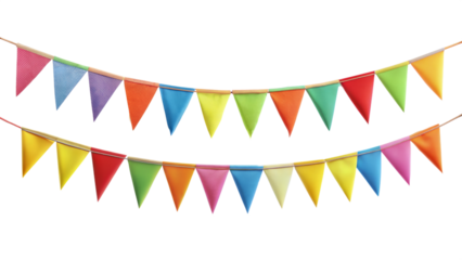 Decorative colorful party bunting isolated on transparent background. Png