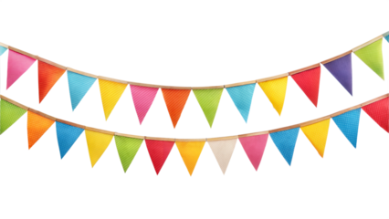 Decorative colorful party bunting isolated on transparent background. Png