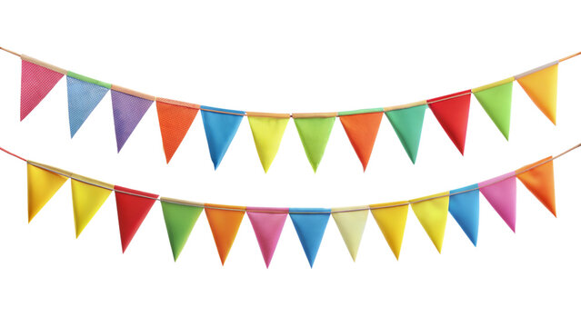 Decorative colorful party bunting isolated on transparent background. Png