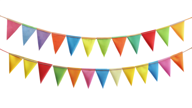 Decorative colorful party bunting isolated on transparent background. Png