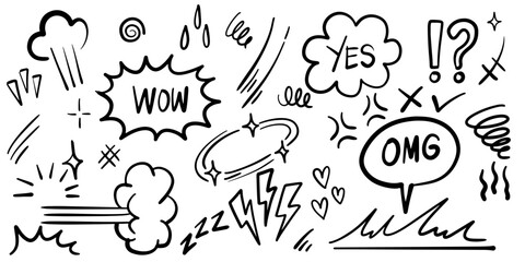 set of Hand drawn doodle expression sign for concept design isolated on white background. vector illustration.