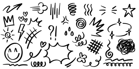 set of Hand drawn doodle expression sign for concept design isolated on white background. vector illustration.