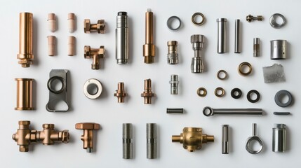 Obraz premium Neatly arranged plumbing components, showcasing precision and organization in design.