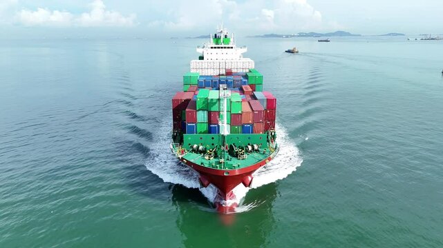 Cargo container Ship, cargo vessel ship carrying container and running for import export concept technology freight shipping sea freight by Express Ship. front view	
