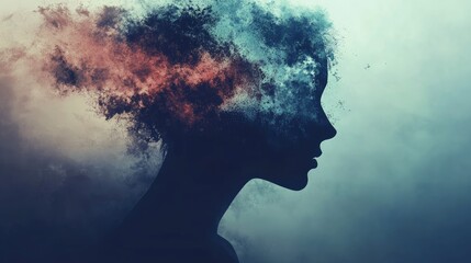 Woman Silhouette with Exploding Mind Concept Art and Artistic Design