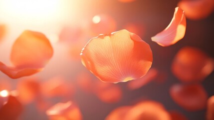 Orange Rose Petals Falling in Sunlight