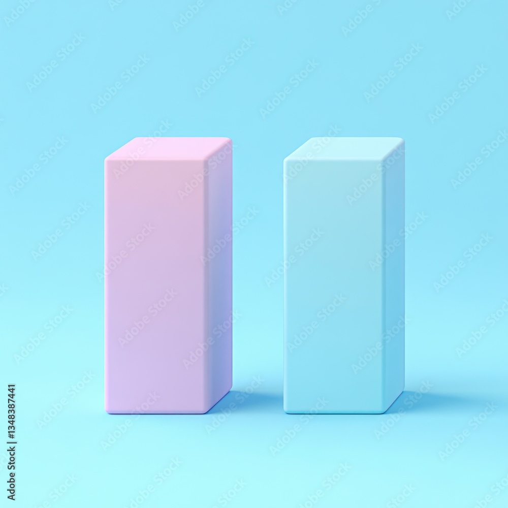 Poster three pastel blocks in soft colors placed against a light blue background create a serene and artist