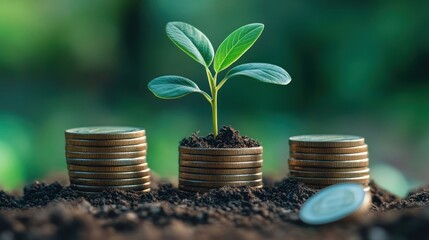 Financial Growth: Plant Growing from Coins in Soil