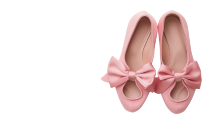 Pink ribbon tie flat shoes on transparent background