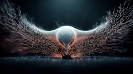 Mythical White Bird  Wings of Branches  Cinematic Fantasy Art