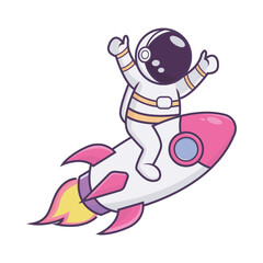 An astronaut happily sitting on a rocket, illustration vector