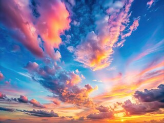 Naklejka premium Serene Sunrise Breakfast Food Photography: Soft Pink and Blue Sky Background