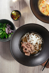 pho bo soup in a restaurant