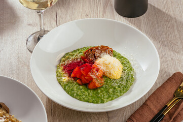 risotto with trout sauce and parmesan cheese