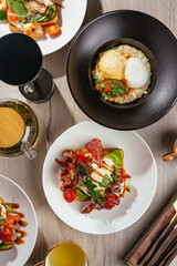 breakfast at the cafe. oatmeal and sandwich