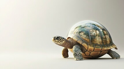 Obraz premium Walking Sea Turtle with a Globe Shell in a Studio Setting