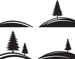 Obraz premium Trees on hill silhouette vector. Peaceful nature landscape with rolling hills and forest scenery, perfect for outdoor, adventure, and eco designs. Isolated EPS format.