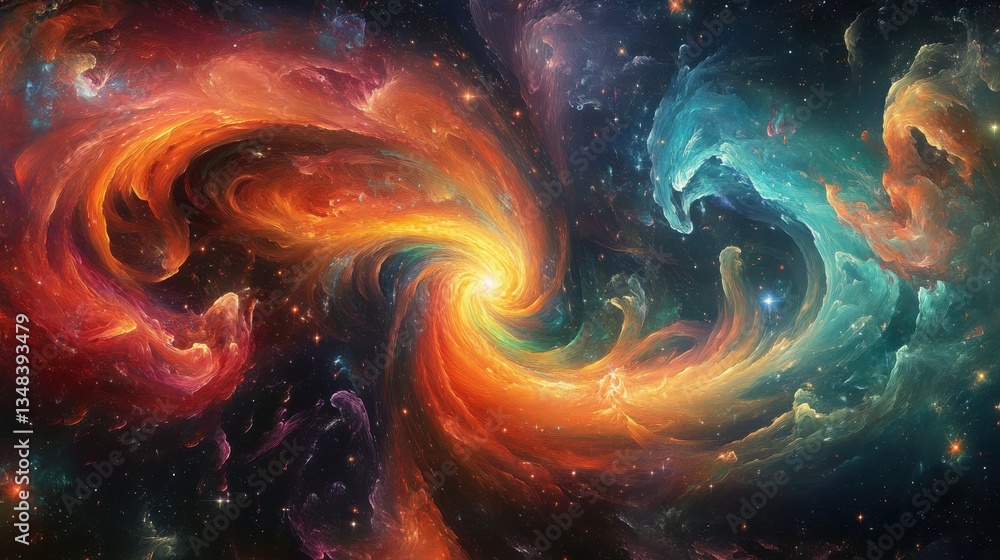 Poster cosmic nebula swirl a mesmerizing vibrant display of celestial colors and swirling nebulas in deep s