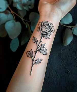 Brazo con rosa tatuada