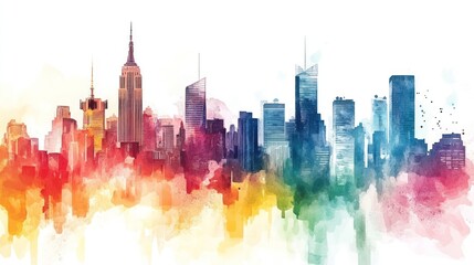 Fototapeta premium Vibrant Watercolor Skyline of New York City
