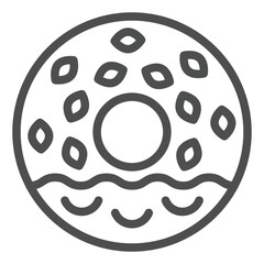 Sesame donut with chocolate glaze line icon, sweets pastry concept. Vector graphics. Sweet bun, bakery sign on white background, outline style icon for mobile or web design.